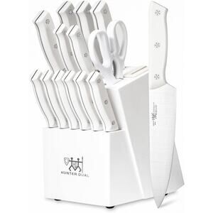 HUNTER.DUAL Knife Set, 15 Piece Kitchen Knife Set with Block Self Sharpening